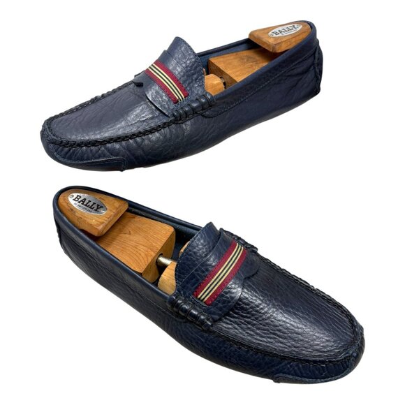 Brooks Brothers Handsewn Navy Leather Striped Strap Driving Loafers - Picture 6 of 10